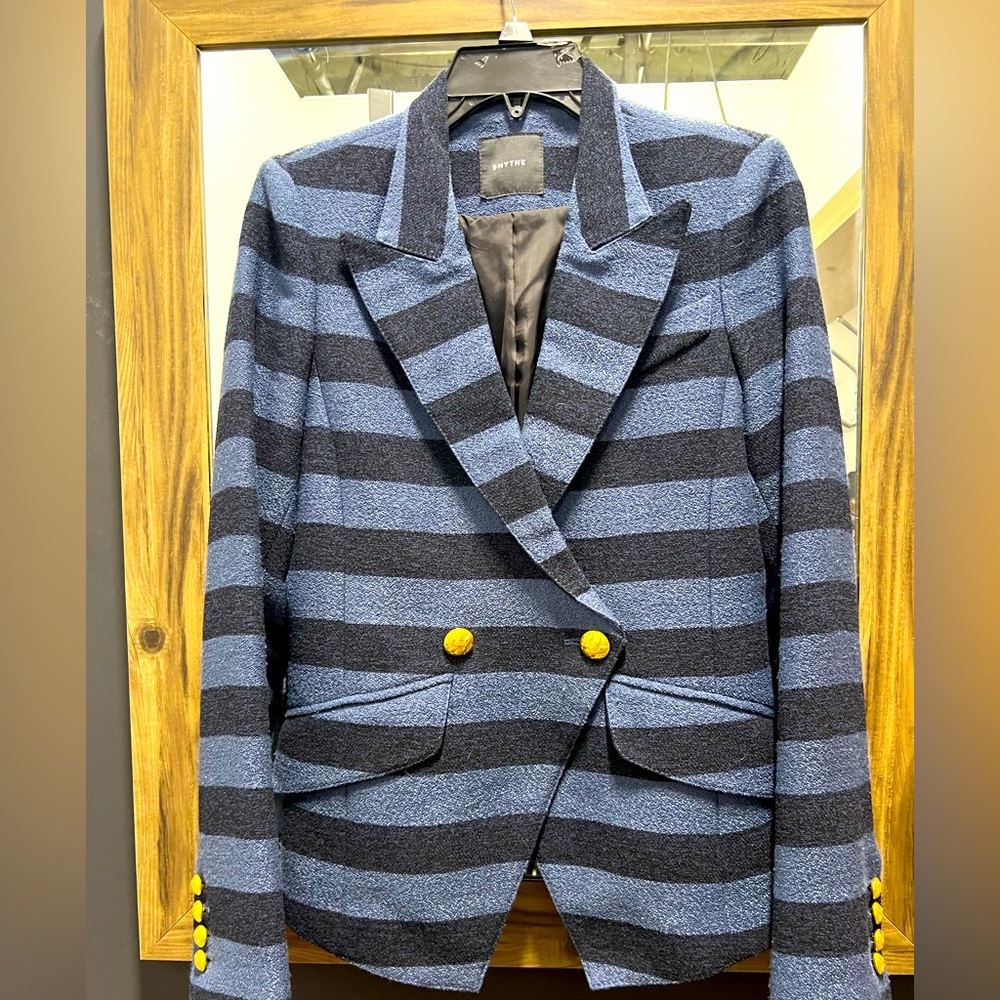 Smythe Striped Blue and Navy Blazer with Gold Buttons size 6 - great condition!